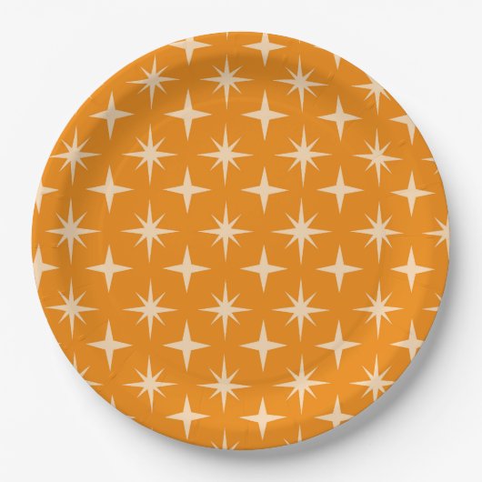 Retro Atomic Stars Pattern op Sinaasappel Papieren Bordje (Voorkant)