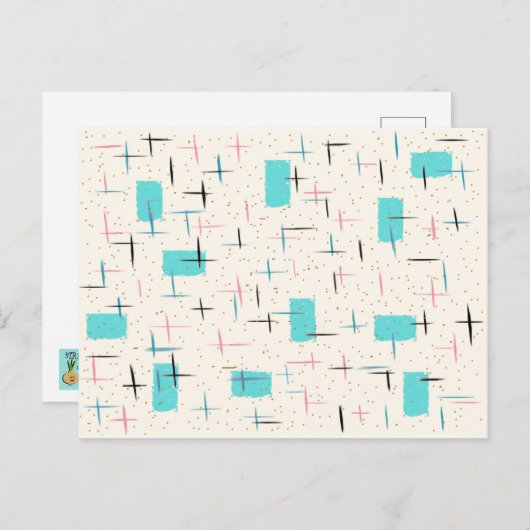 Retro Atomic Turquoise Pattern Briefkaart (Voorkant / Achterkant)
