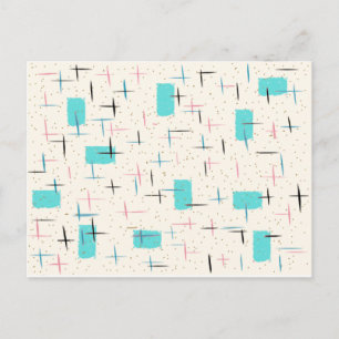 Retro Atomic Turquoise Pattern Briefkaart