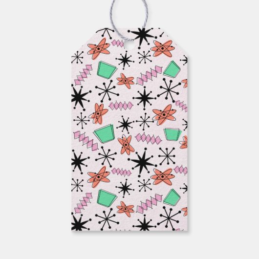 Retro Atomic Vormen Roze Sinaasappel & Groen Cadeaulabel (Achterkant)