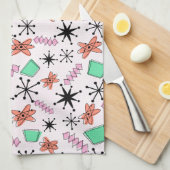 Retro Atomic Vormen Roze Sinaasappel & Groen Theedoek (Quarter Fold)