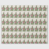 Retro Atomisch Kerstmis Roze Hert Dennenbomen Cadeaupapier (Vlak)