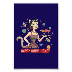Retro Atomische Kat Pin-Up   "Happy Hour, Schat" M Foto Afdruk