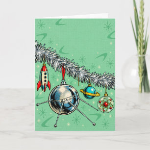 Retro Atomische Tijdperk Ruimte Ornamenten Kerstka Feestdagen Kaart