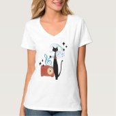 Retro atoomera midden eeuw moderne kat & radio t-shirt (Voorkant)