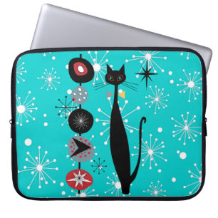 Retro atoomera midden eeuw moderne keukenkat laptop sleeve