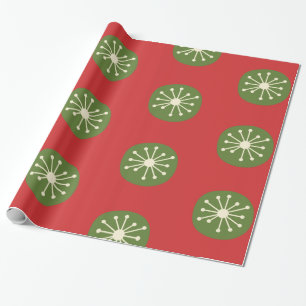 Retro  atoomkernen van 50 kerst Groen Rood Stip Cadeaupapier