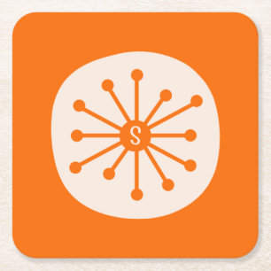 Retro atoomtijdperk Mideeuw Oranje Atom met Initia Vierkante Kartonnen Onderzetter
