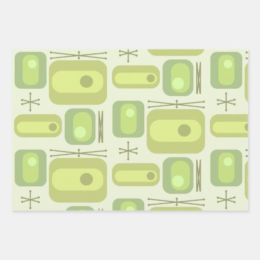retro-atoomtijdvormen Chartreuse Inpakpapier Vel (Voorkant)