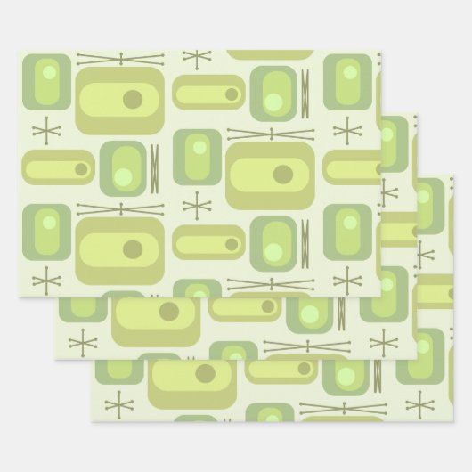 retro-atoomtijdvormen Chartreuse Inpakpapier Vel (Set)