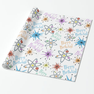 Retro AtoomVerjaardag Cadeaupapier