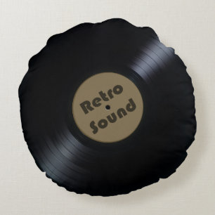 Retro Audio 70s 80s Nostalgisch  Vinyl / Reel Rond Kussen
