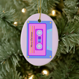 Retro Audio Cassette Pastel Roze Kerst Keramisch Ornament
