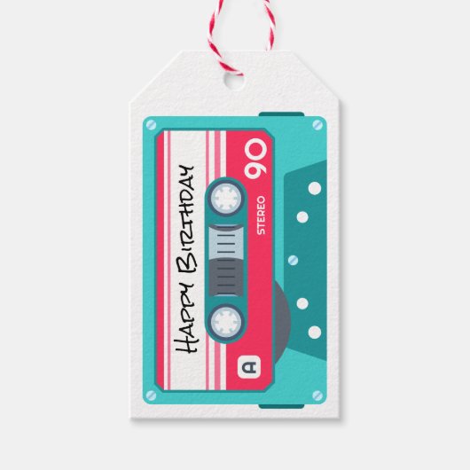 Retro Audio Tape Birthday heldere kleuren Cadeaulabel (Voorkant)