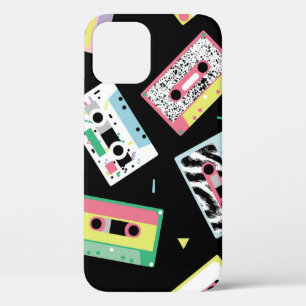 Retro audio tapes, jaren '80 stijl patroon. iPhone 12 hoesje
