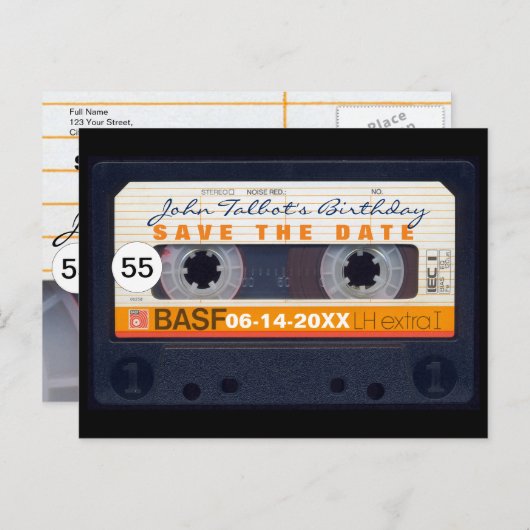 Retro Audiotape 55e verjaardag Bewaar de datum Pos Aankondigingskaart (Voorkant / Achterkant)