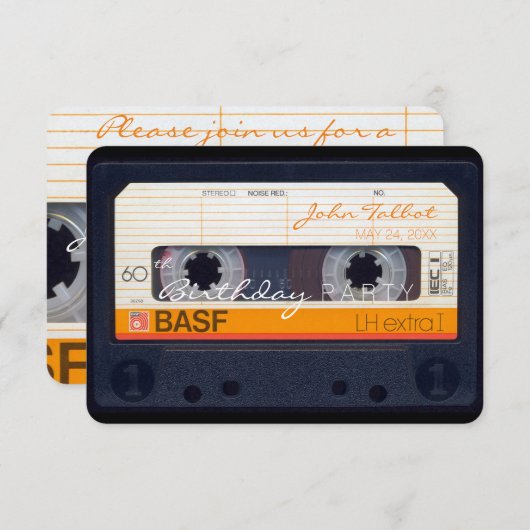Retro Audiotape 60e verjaardag Uitnodiging (Voorkant / Achterkant)