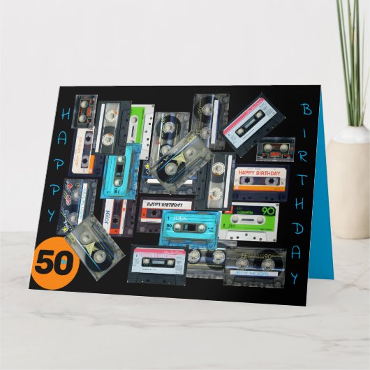 Retro Audiotape Cassette Mixtape naam Verjaardag B Kaart (Voorkant)