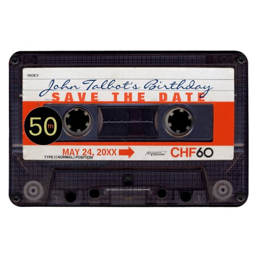 Retro Audiotape S 50e verjaardag Sparen de datum F Magneet (Horizontaal)