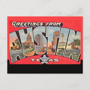 Retro Austin Texas Zwarte Lijn Ansichtkaart Briefkaart