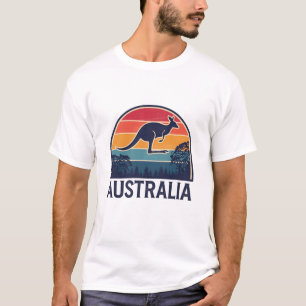 Retro Australische Sunset Dierenspringen Kangoeroe T-shirt