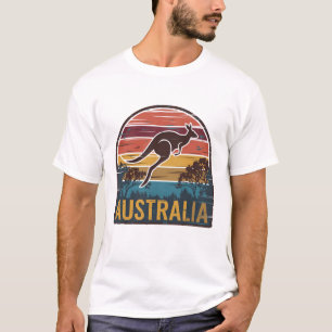 Retro Australische Sunset Dierenspringen Kangoeroe T-shirt