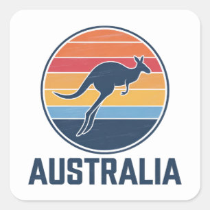 Retro Australische Sunset Dierenspringen Kangoeroe Vierkante Sticker