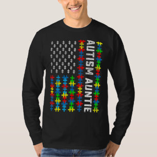 Retro Autism Awareness Usa Flag Auntie Support Aut T-shirt