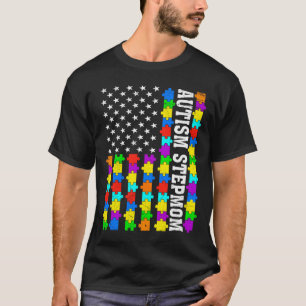 Retro Autism Stepmam American Flag Love Autism Awa T-shirt