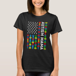 Retro Autisme Bewustzijn Usa Vlag Mama Steun Autis T-shirt