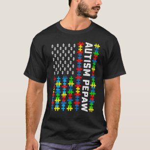 Retro Autisme Bewustzijn Usa Vlag Pepaw Steun Auti T-shirt