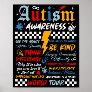 Retro autisme bewustzijn wereld tour puzzelstuk poster