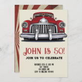 Retro Auto 50e Verjaardag uitnodiging (Voorkant / Achterkant)