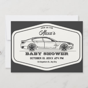 retro auto baby shower kaart