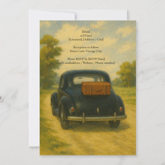Retro auto bruiloft uitnodiging (Achterkant)