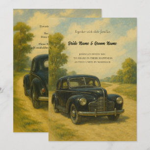 Retro auto bruiloft uitnodiging
