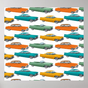 Retro Auto Fifties Stijl Patroon Poster