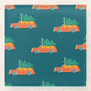 Retro auto kerstboom patroon glazen onderzetter