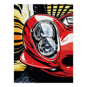 Retro auto-koplamp explosie in pop-artstijl perfect poster