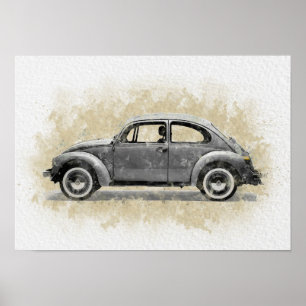 Retro auto kunstwerk - grijze kleur poster