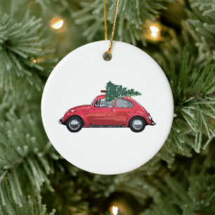 Retro-auto met boomkunst-versiering keramisch ornament