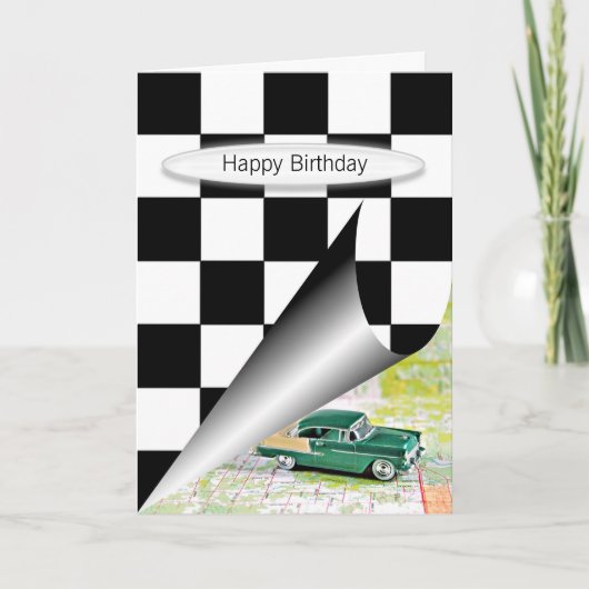 retro-auto met ingecheckte markeringsring kaart (Voorkant)