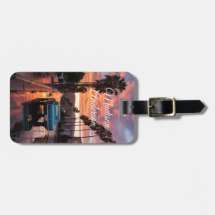 Retro auto & Palm Sunset gepersonaliseerd Bagagelabel