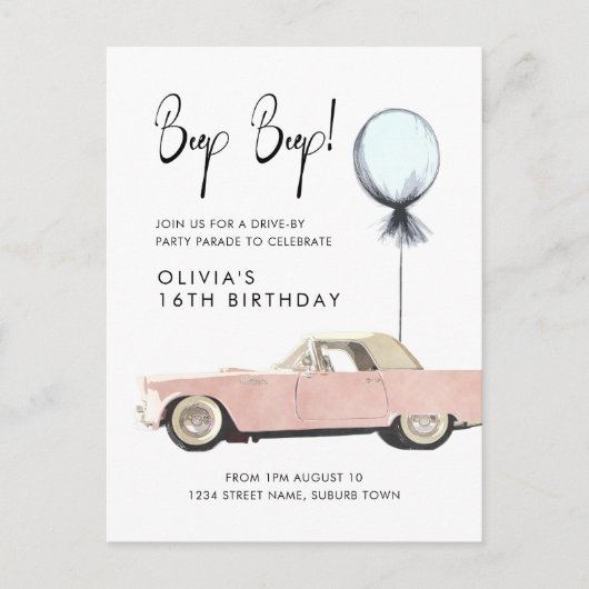 Retro auto Parade Party drive by Rockable any age Briefkaart (Voorkant)