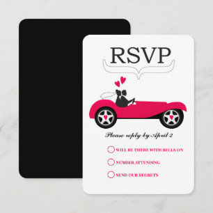  Retro Auto Roze Converteerbare Bruiloft RSVP Kaartje