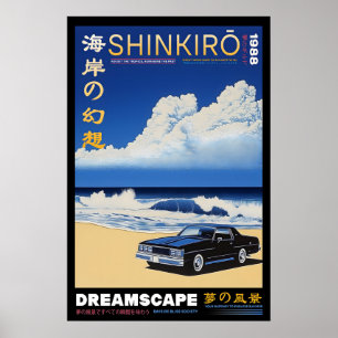 Retro auto strand print Japanse Shinkirō dromenlan