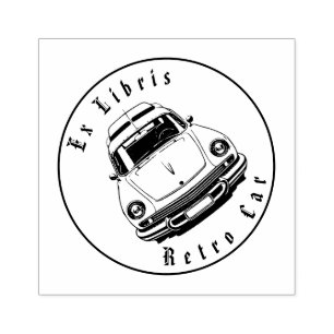 Retro auto zwart-wit tekening gepersonaliseerd rubberstempel