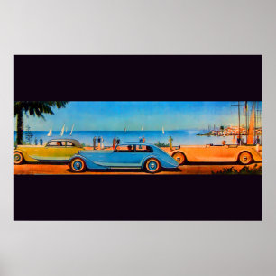RETRO AUTO'S, blauw geel oranje Poster