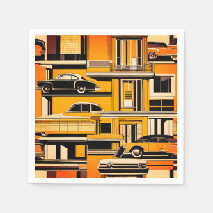 Retro Auto's Geometrisch Mosterd Mid Century Servet