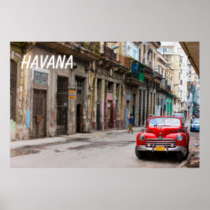 Retro-auto's op straat in Havana Poster